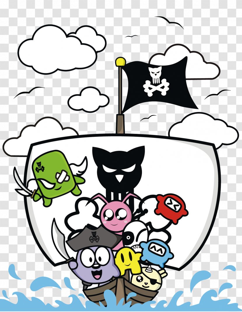 Cartoon Piracy Illustration - White - Vector Pirate Ship Transparent PNG