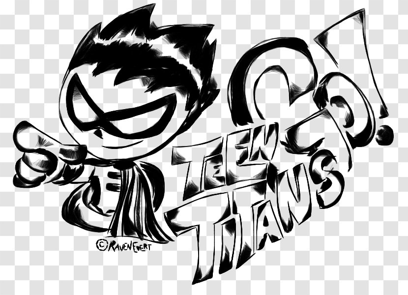 Raven Robin Cartoon Teen Titans Drawing - Black And White Transparent PNG