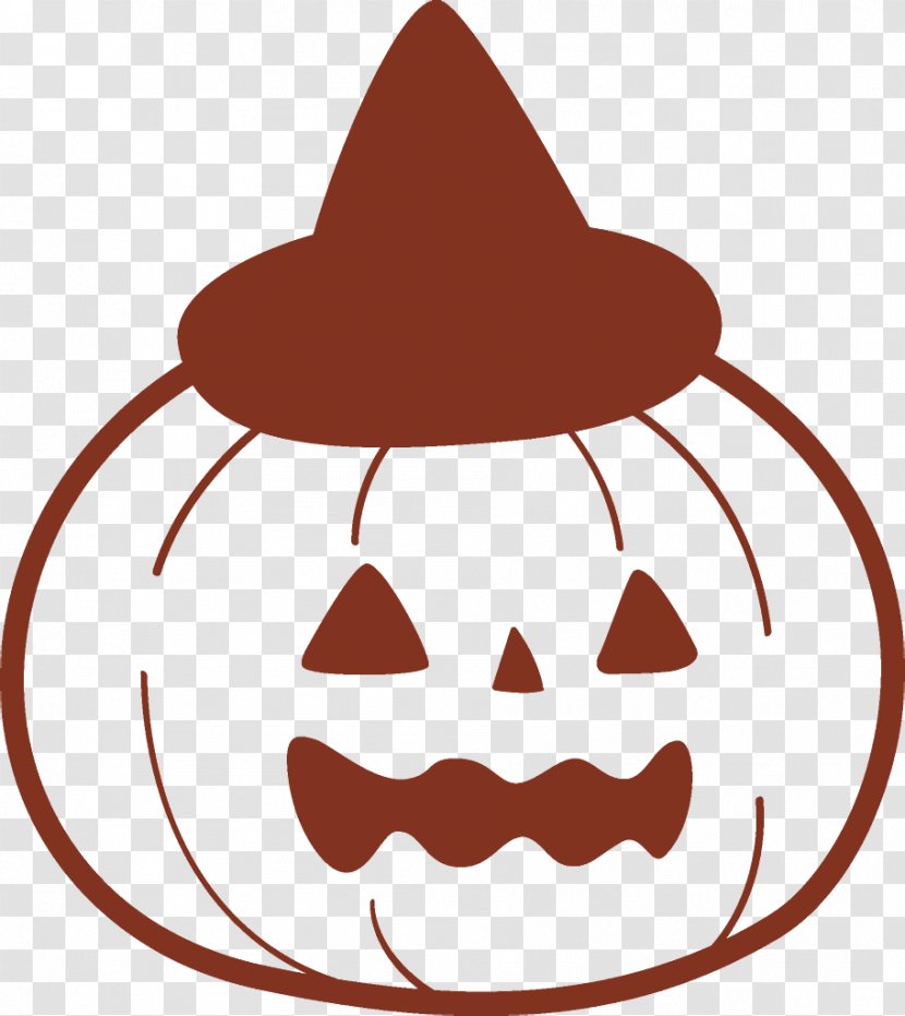 Jack-o-Lantern Halloween Carved Pumpkin - Witch Hat - Line Art Transparent PNG