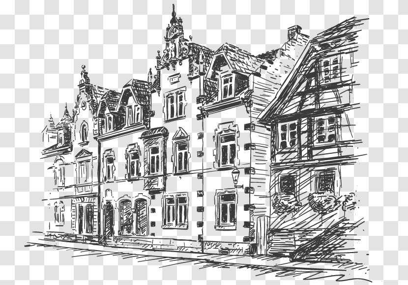 English Country House Medieval Architecture Facade - Black And White - Tl Transparent PNG