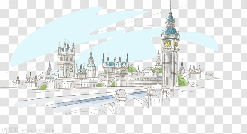 Drawing London Sketch - Landmark - Cartoon Big Ben Transparent PNG