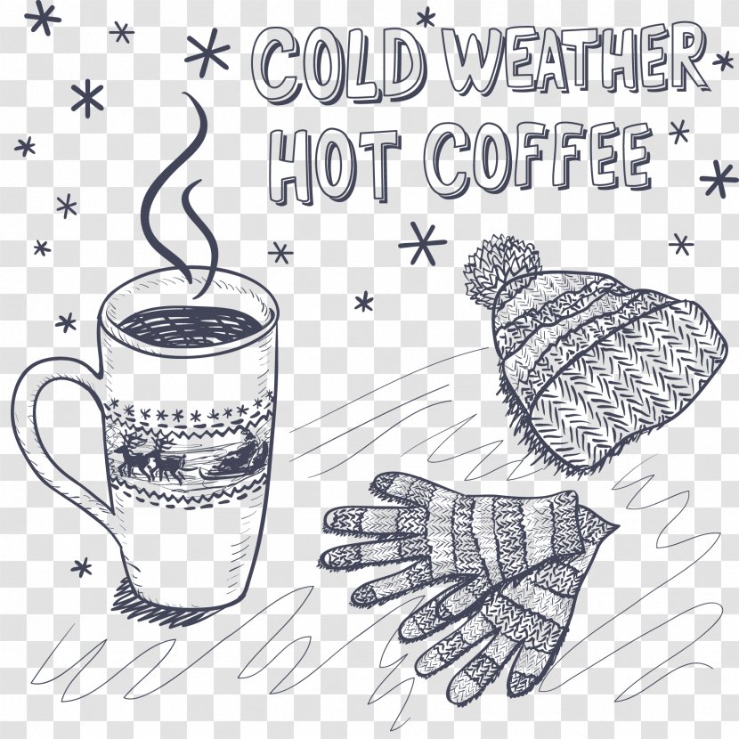 Coffee Cup Tea Cafe - Finger - Vector Sketch Winter Elements Transparent PNG