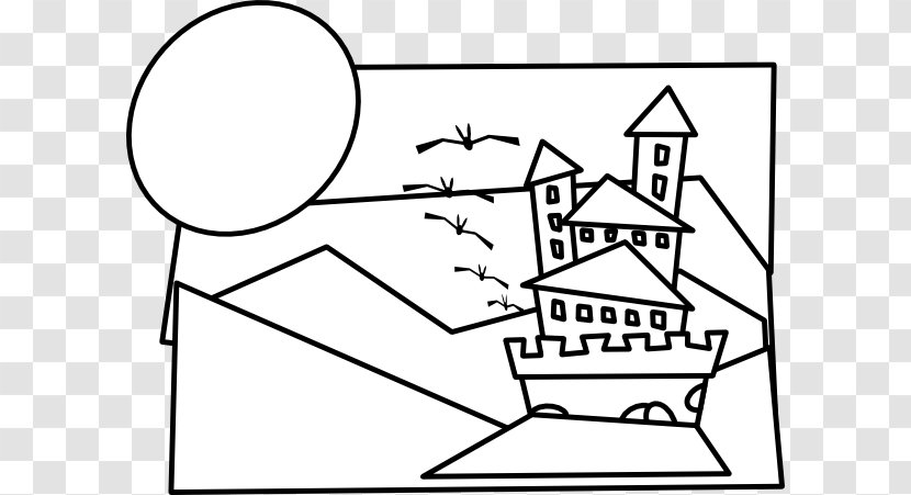 Castle Cartoon Clip Art - Monochrome - Outline Cliparts Transparent PNG
