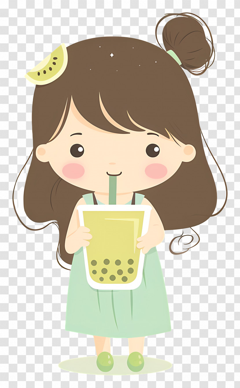 Girl With Drink - Cute Girl With Bubble Tea Drink Transparent PNG