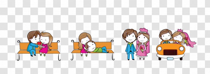 Cartoon Drawing Couple Love - Holding Hands Transparent PNG