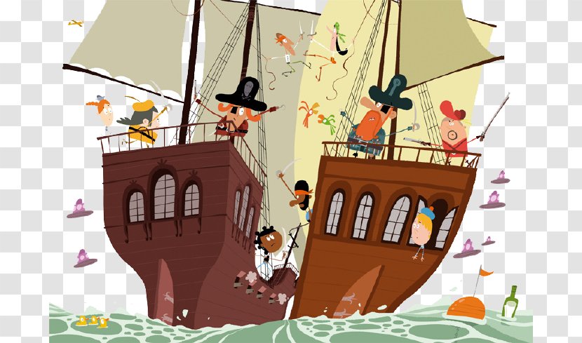 Cartoon Piracy Illustrator Behance Illustration - Pirates Of The Caribbean - Pirate Ship Sailing Transparent PNG