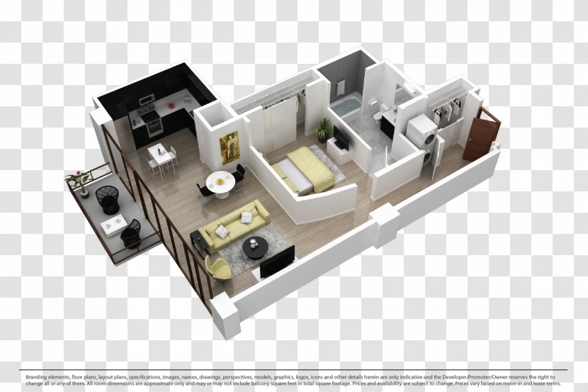 8th And Hope Apartment 3D Floor Plan Renting - Condominium Transparent PNG