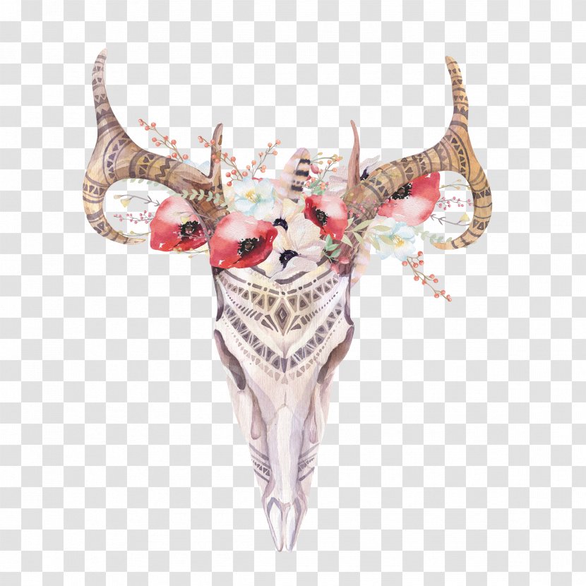 Deer Antler Bohemianism Skull Boho-chic - Hand-painted Transparent PNG