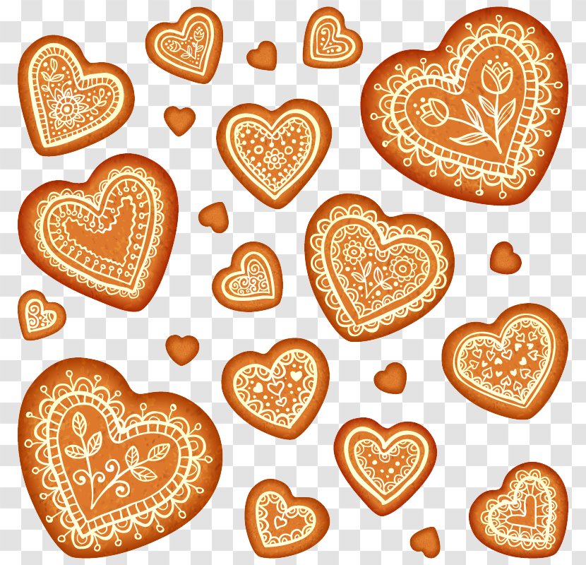 Cookie Gingerbread Heart Shape - Orange - Love Cookies Seamless Background Pattern Vector Material Transparent PNG