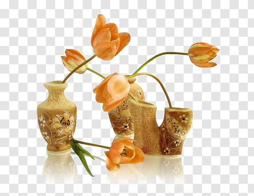 Vase Flower Bouquet - Flowerpot - Beautiful Orange In A Transparent PNG