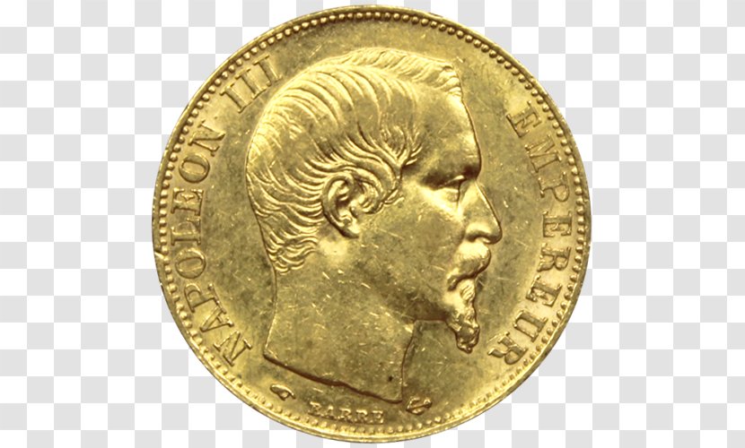 Napoléon Gold Coin Franc Belgium - Dime - Fifty Dollar Bills Rare Transparent PNG