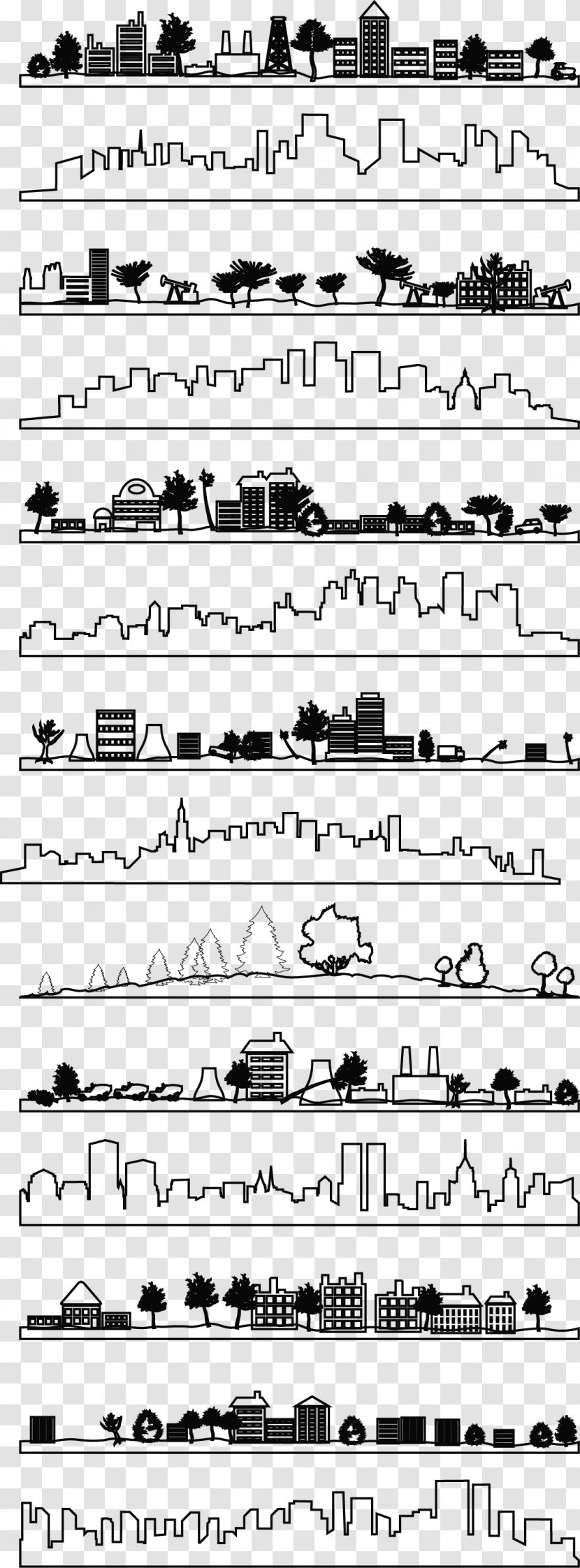 Silhouette City Drawing Line Art - Cartoon - In Black And White Transparent PNG