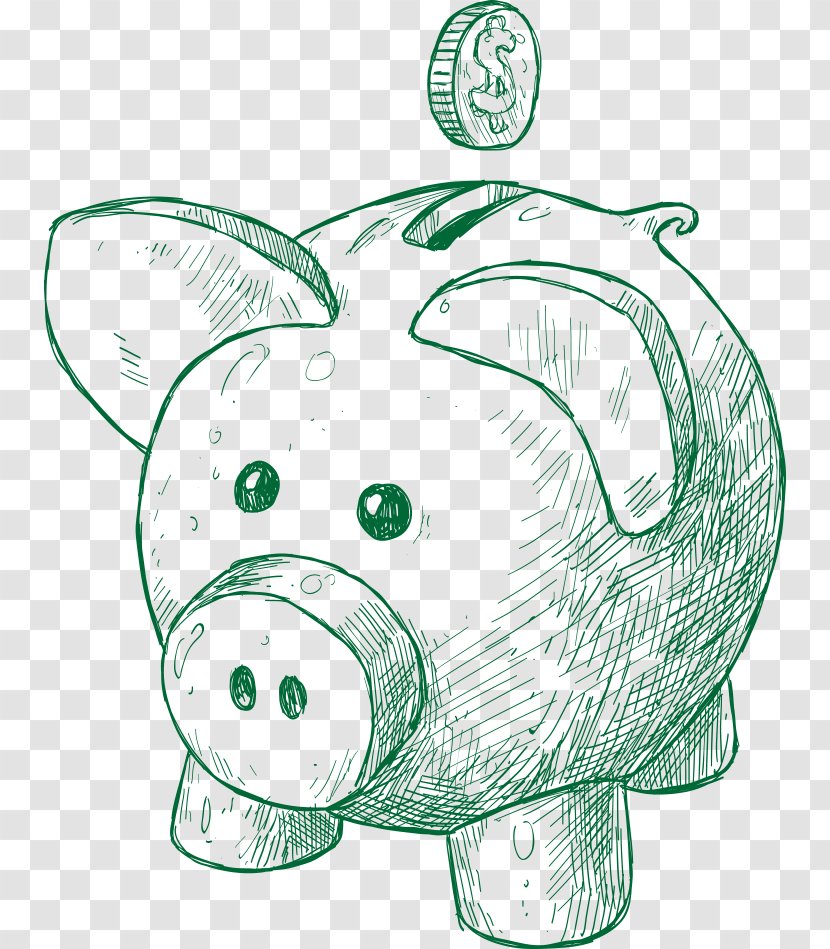 Piggy Bank Saving Finance Money Drawing - Head - Vector Hand-painted Transparent PNG