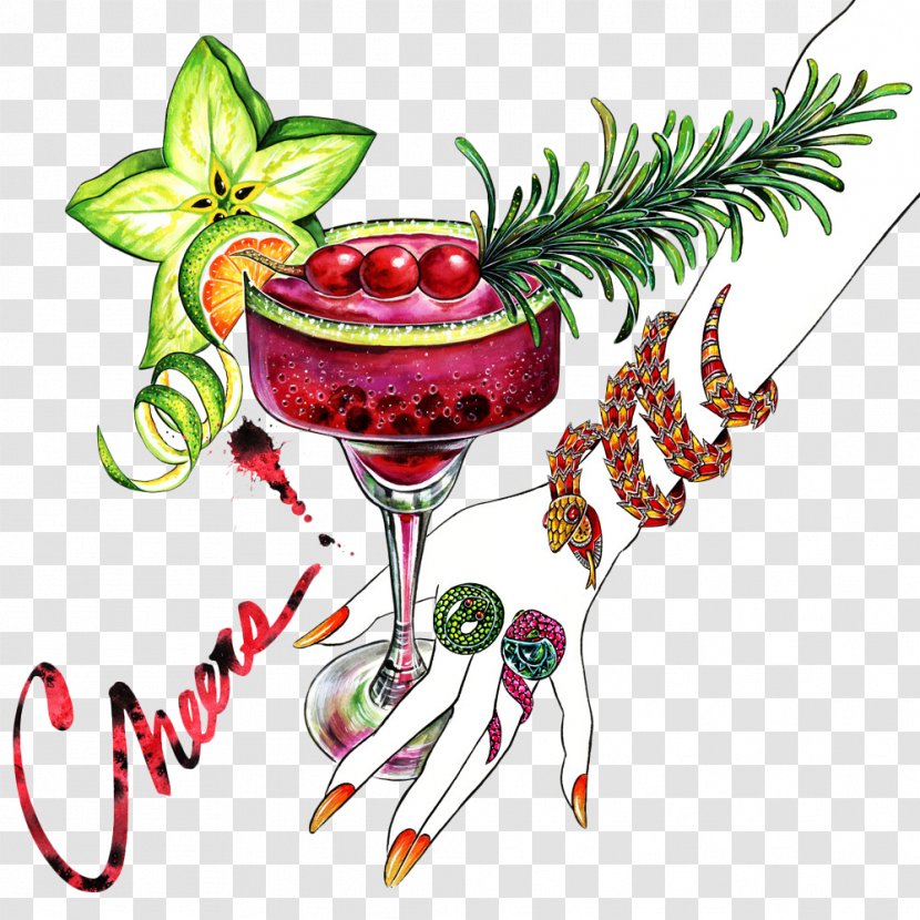 Drink Thai Tea Food Wine Glass Illustration - Fruit - Hand-painted Watercolor Hand With Cocktail Transparent PNG