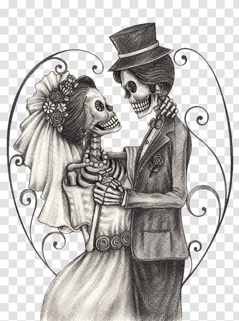 Calavera Wedding Invitation Day Of The Dead Drawing - Fictional Character Transparent PNG
