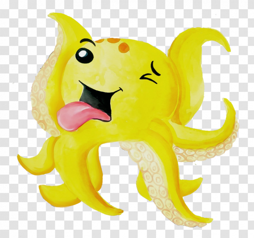 Octopus Fish Yellow Cartoon Animal Figurine Transparent PNG