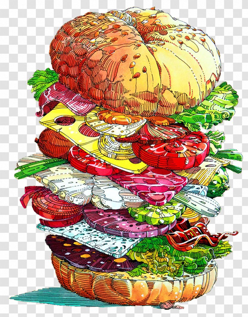 Hamburger Illustration - Coreldraw - Cartoon Hand Painted Burger Transparent PNG