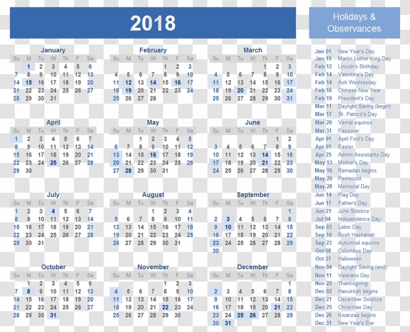 Calendar Public Holiday 0 United States - 2017 Transparent PNG