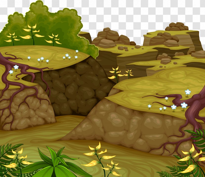 Cartoon Theatrical Scenery Illustration - Vector Mountain Stone Path Transparent PNG