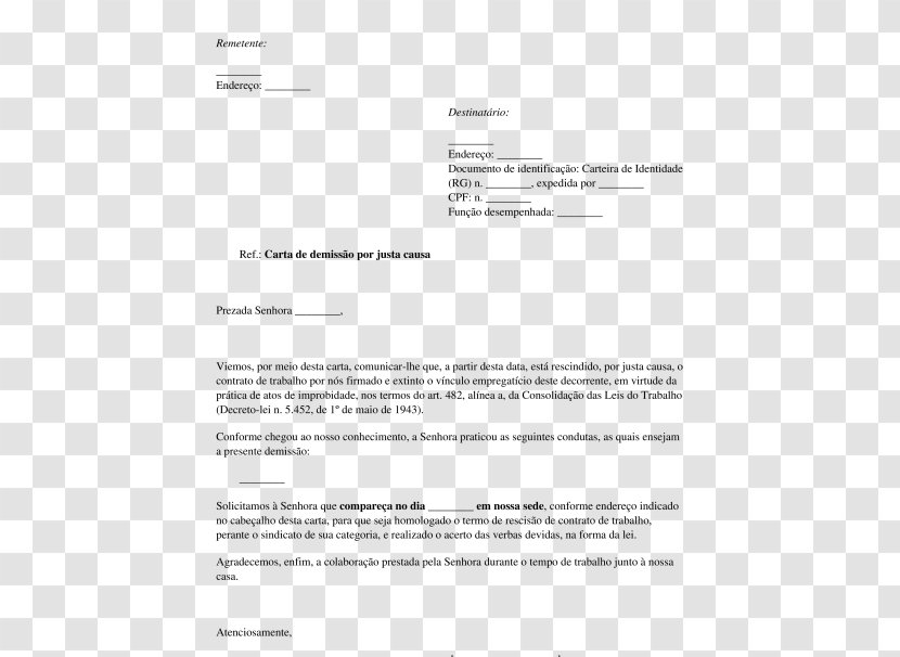 Document Dismissal Justa Causa Empregado Letter - Diagram - Empregada Domestica Transparent PNG