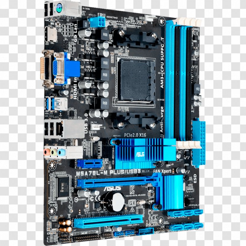 MicroATX Socket AM3+ Motherboard ASUS M5A78L-M PLUS/USB3 USB 3.0 - Io Card - AM3 Transparent PNG