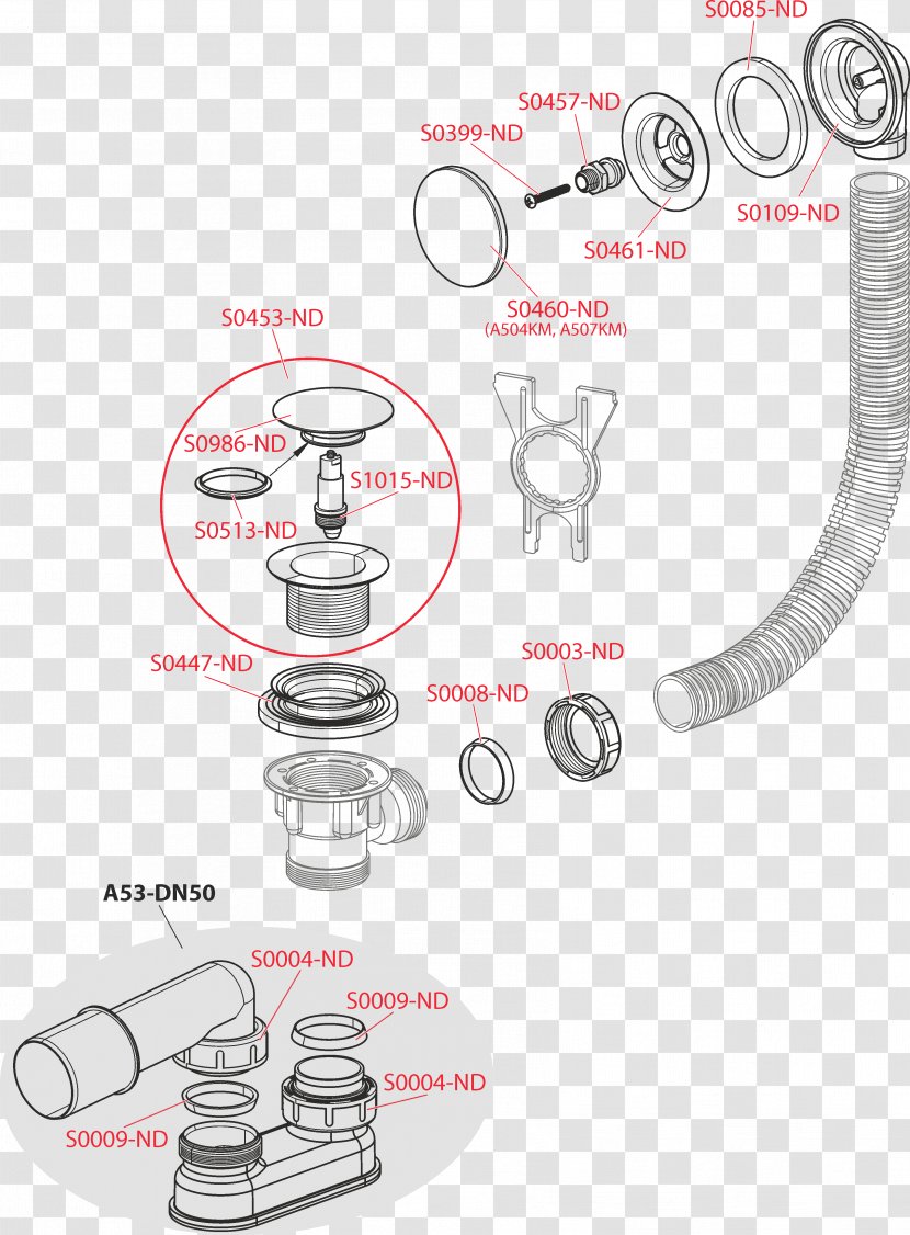 Bathtub Plastic Trap Siphon Metal - Technical Drawing - Spare Parts Transparent PNG