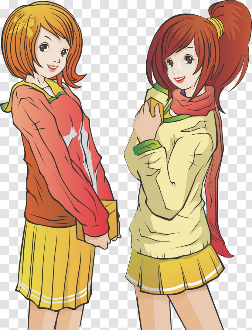 Student Cartoon Middle School Illustration - Junior High Female Students Transparent PNG