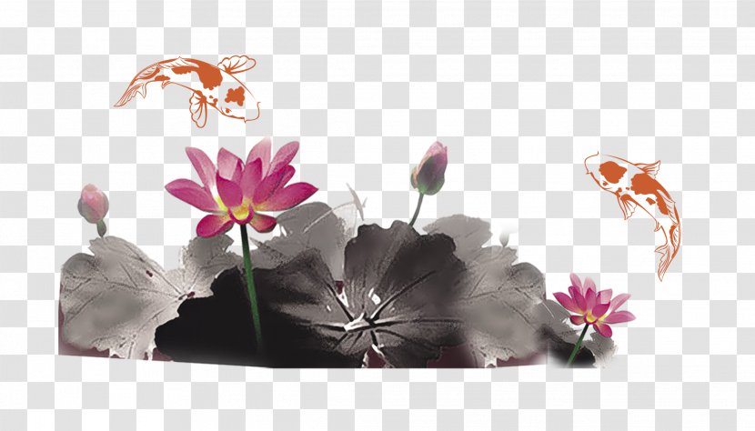 Qingming Mid-Autumn Festival Change Wallpaper - Magenta - Ink Lotus,goldfish Transparent PNG