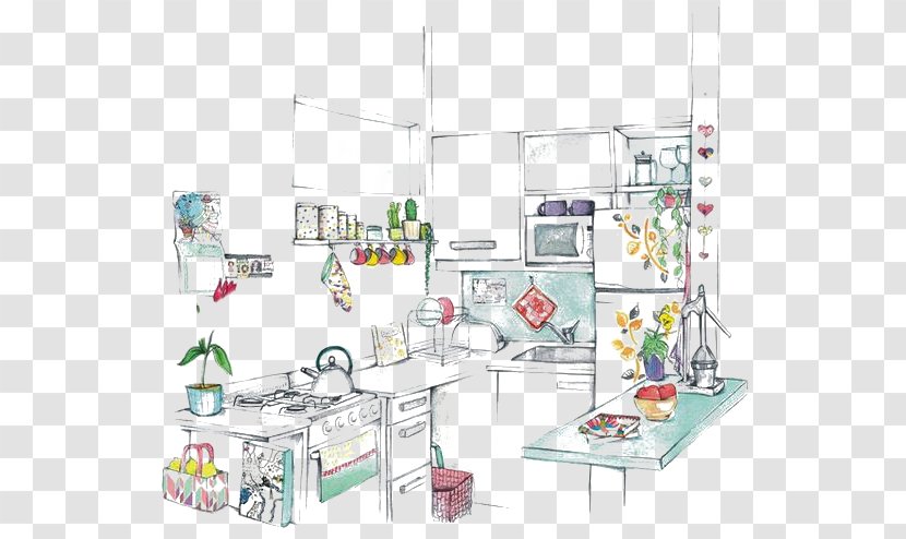 Kitchen Room Drawing Interior Design Services - Table - Cartoon Transparent PNG