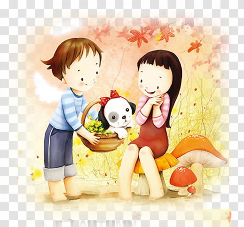 Couple Cartoon Puppy Love Drawing Illustration - Heart - Cute Transparent PNG