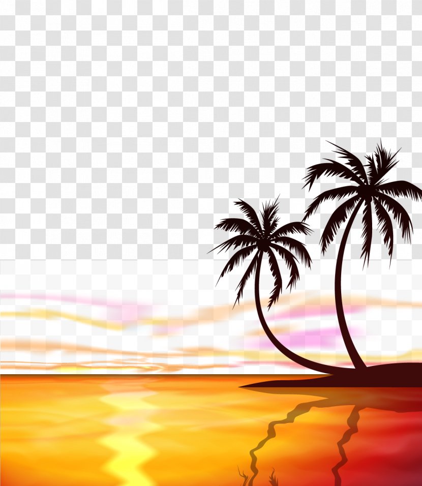 Sunset Sunrise Arecaceae Euclidean Vector - Sky - Cartoon Material At Sea Transparent PNG