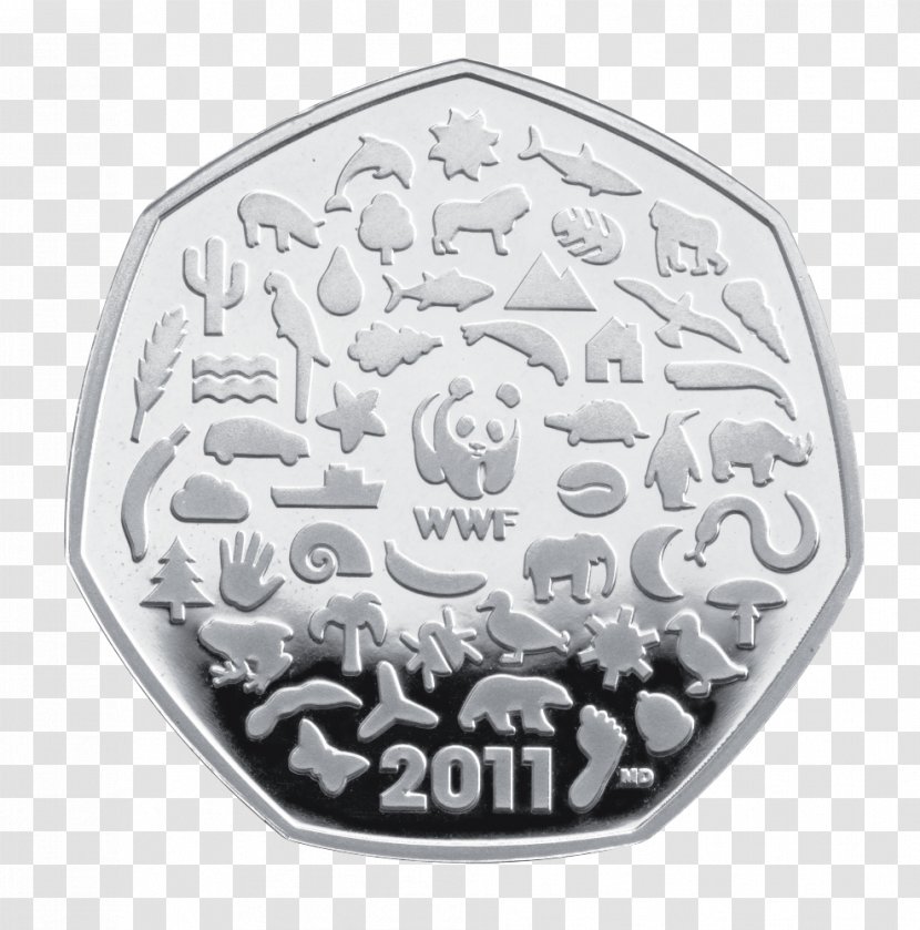 Commemorative Coin Fifty Pence World Wide Fund For Nature Silver - Money Transparent PNG