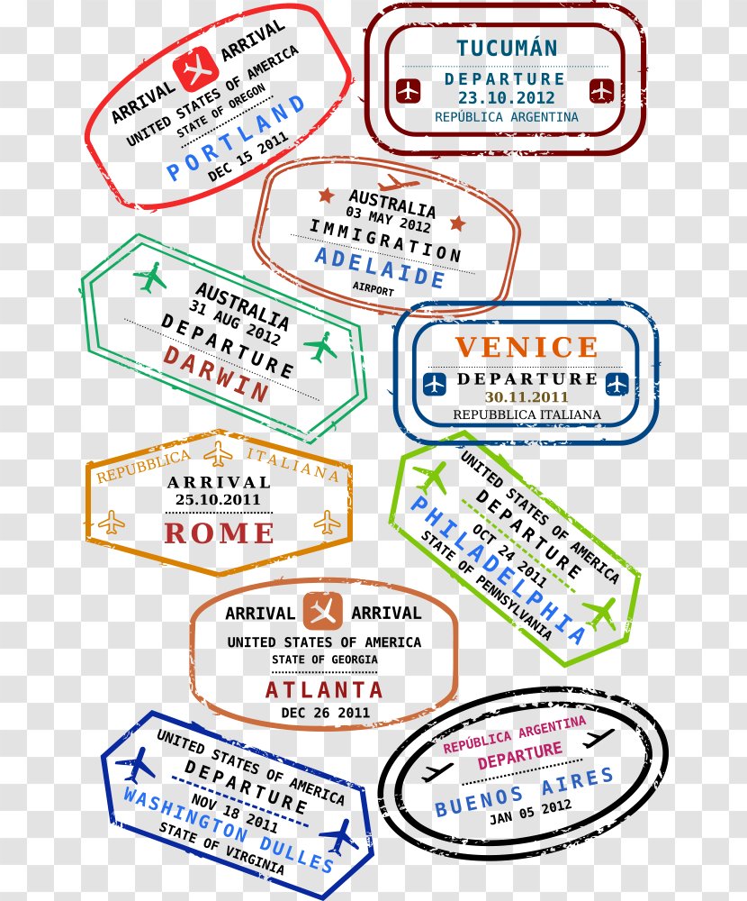 Passport Stamp Travel Visa Clip Art - Along With Airplane Vector Transparent PNG