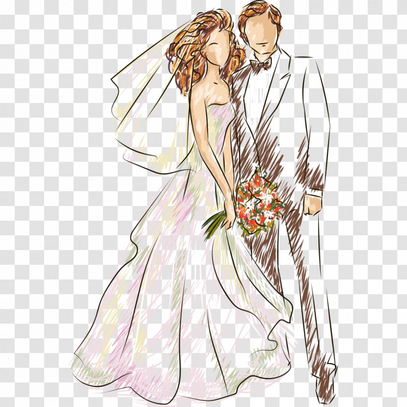 Wedding Invitation Illustration - Silhouette - Men And Women Vector Transparent PNG
