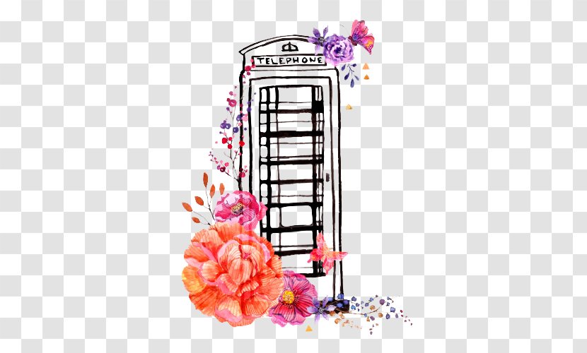 London Telephone Booth Watercolor Painting Illustration - Royaltyfree - Hand-painted Style Pattern Artwork Transparent PNG