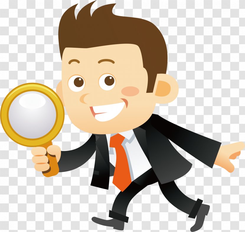 Cartoon Businessperson Royalty-free Illustration - Magnifying Glass - Holding A Transparent PNG