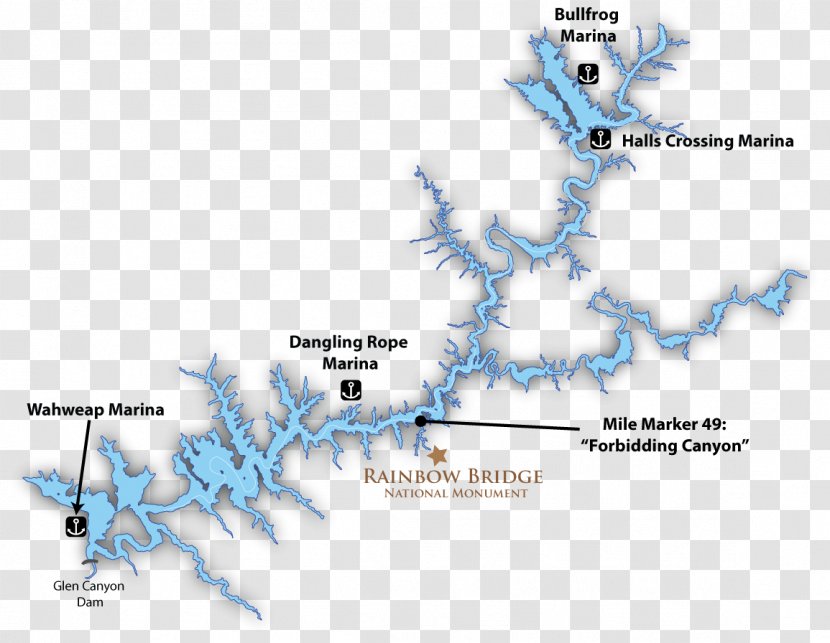 Rainbow Bridge National Monument Navajo Mountain Glen Canyon Dam Lake Bullfrog Bay - Map Transparent PNG