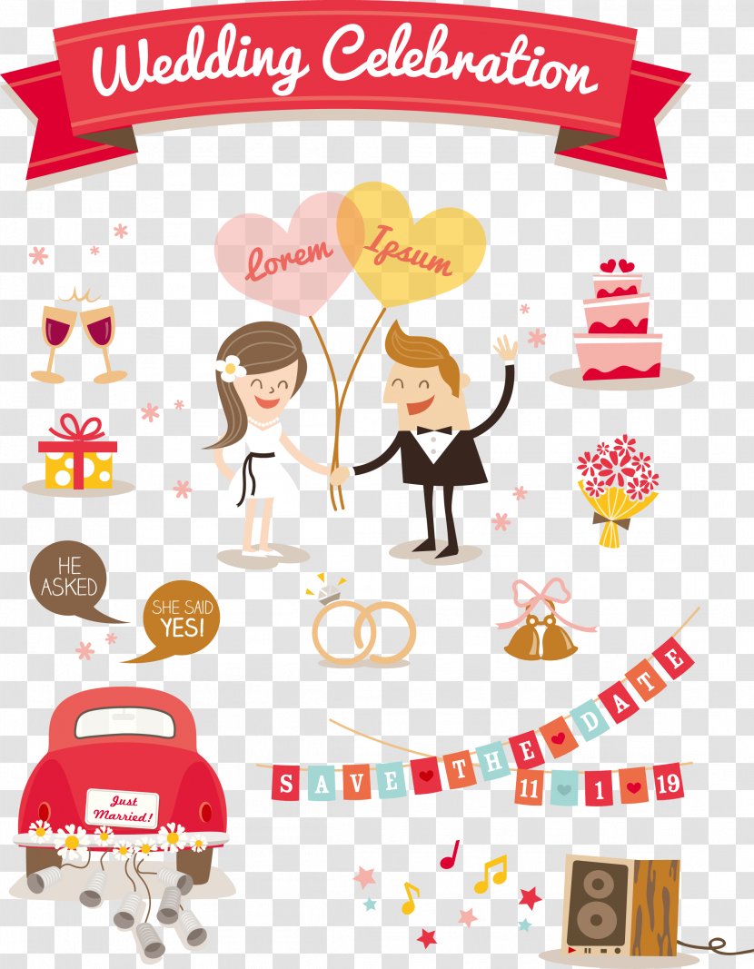 Wedding Invitation Cartoon Illustration - Decoration Elements Transparent PNG