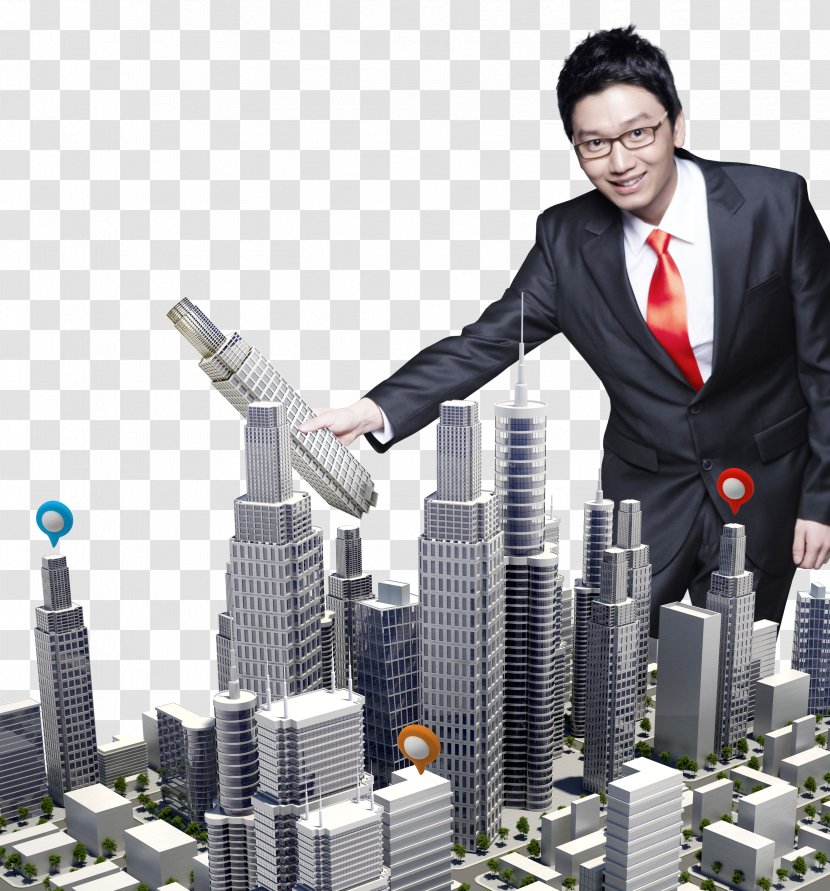 Business Building Poster Commerce - Man Holding A City Transparent PNG