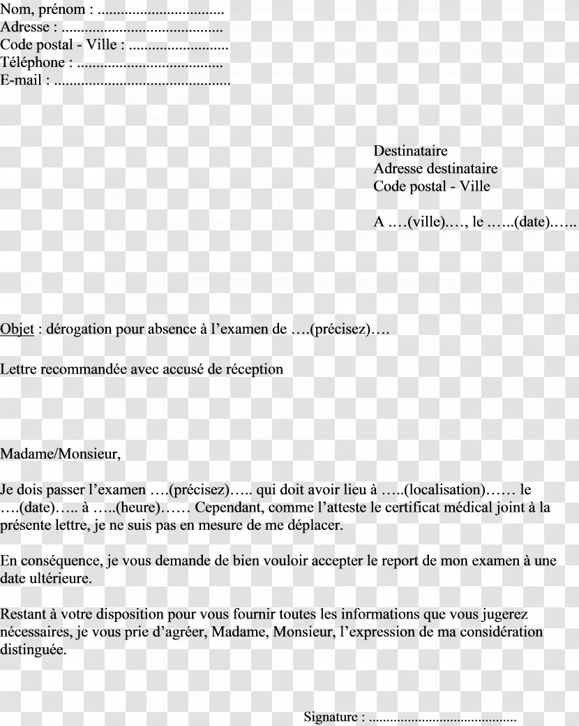 Document Text Letter Derogation - Paper - Examen Transparent PNG