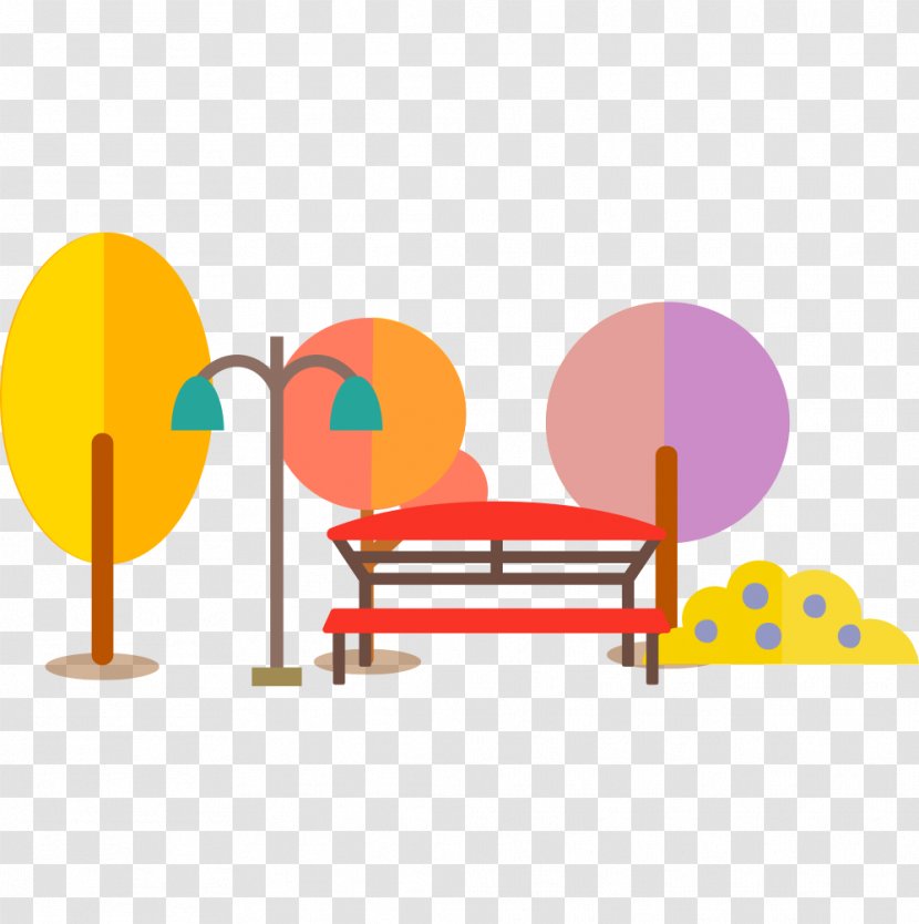 Tree Park - Area - Vector Color Trees Wooden Chair Transparent PNG