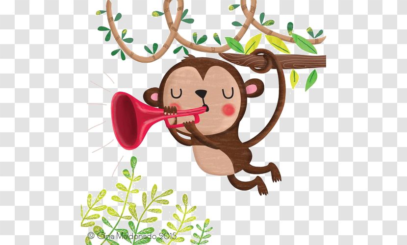 Drawing Monkey Illustration - Tree - Trumpet Transparent PNG