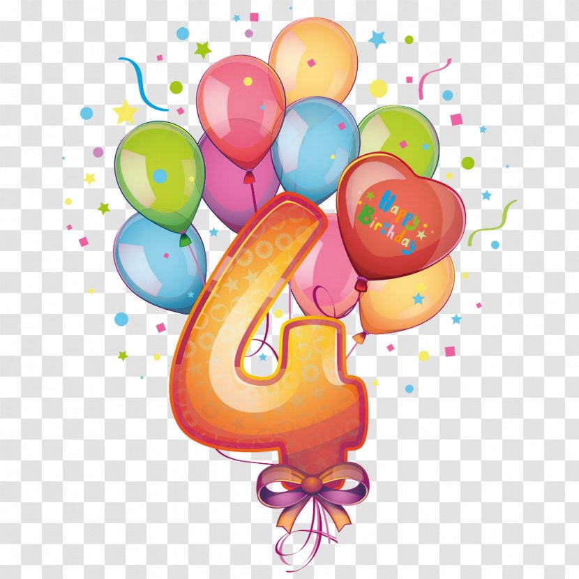 Birthday Clip Art - Stock Photography - Balloons And Number 4 Transparent PNG