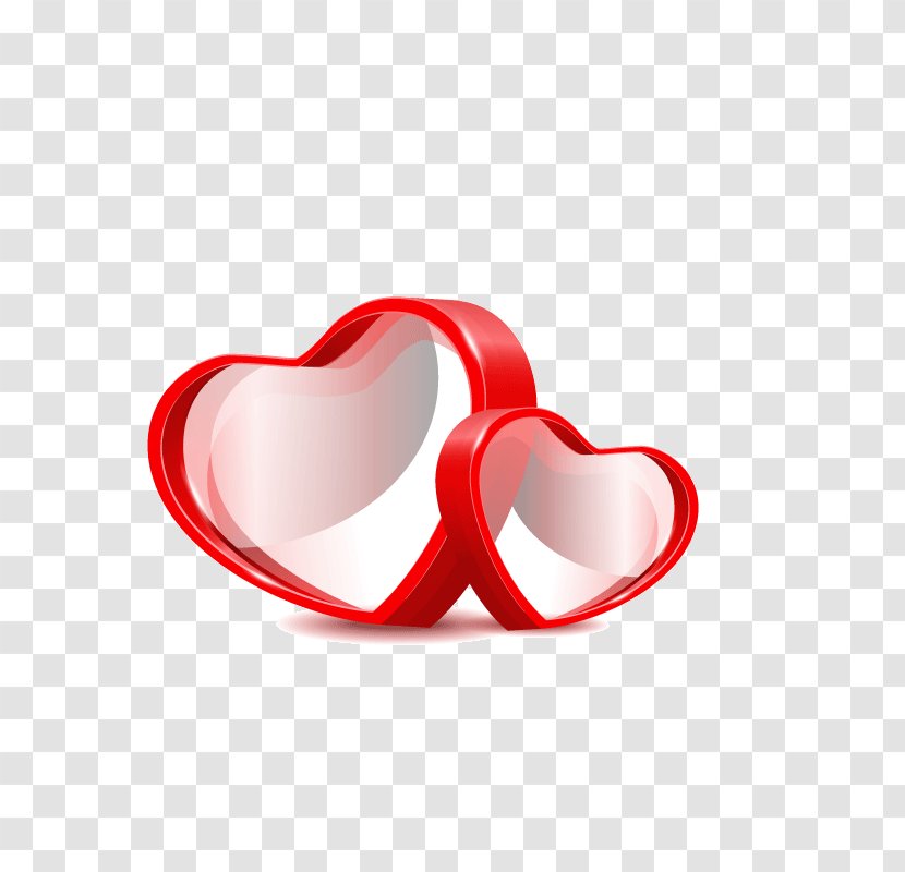 Three-dimensional Red Double Heart Vector Material - Product Design Transparent PNG