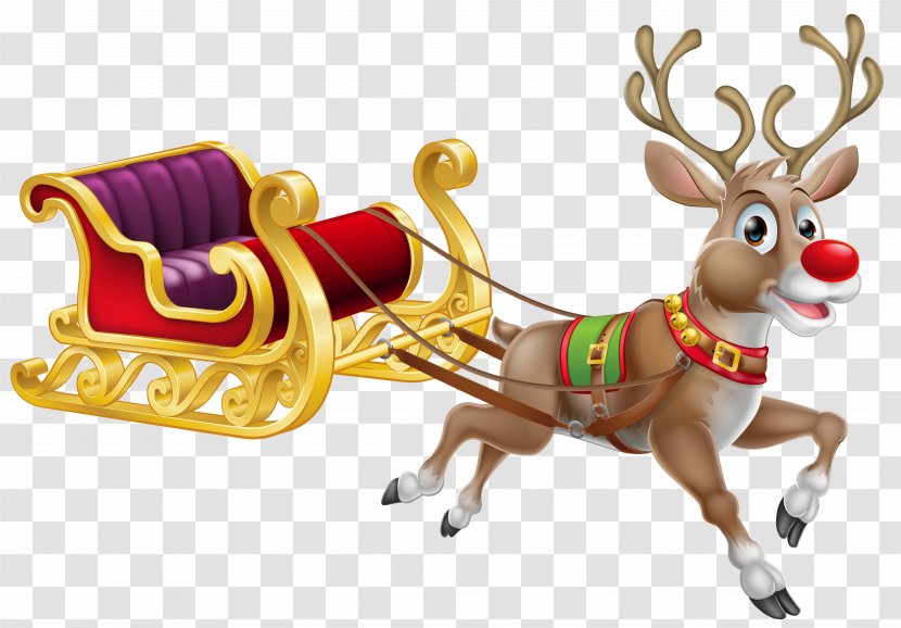 Rudolph Santa Claus Reindeer Christmas - Decoration - Sledge Cliparts Transparent PNG