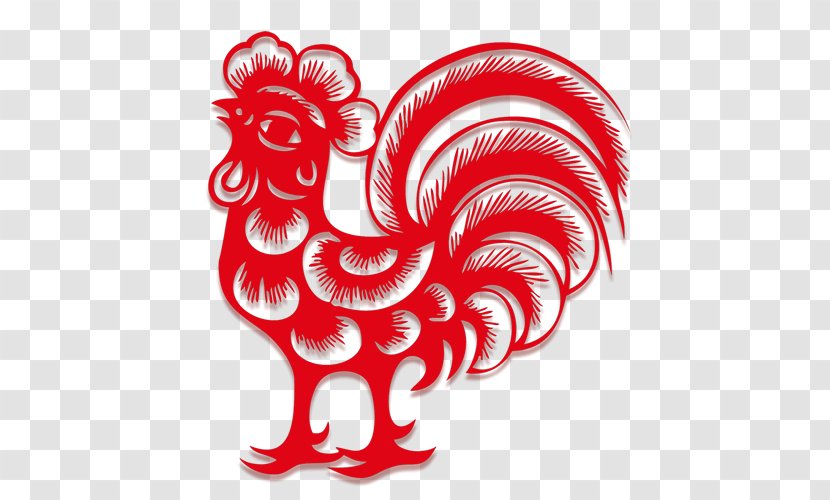 Rooster Chicken Chinese New Year Year's Day - Watercolor - Red Paper-cut Window Grilles Transparent PNG