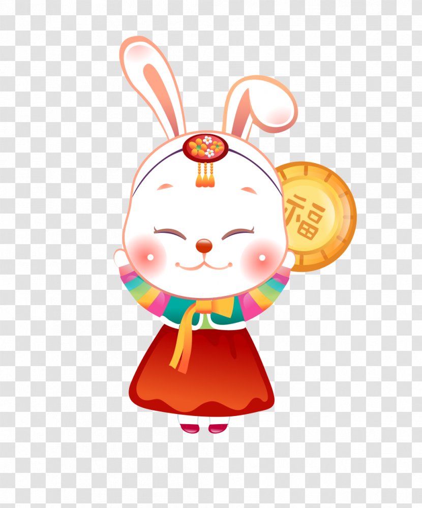 Easter Bunny Little White Rabbit Cartoon Illustration - Orange Transparent PNG