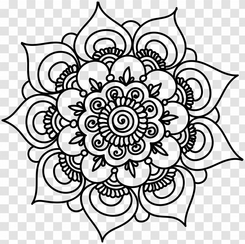 Mandala Coloring Book Drawing Clip Art - Black - Floral Wreath Transparent PNG