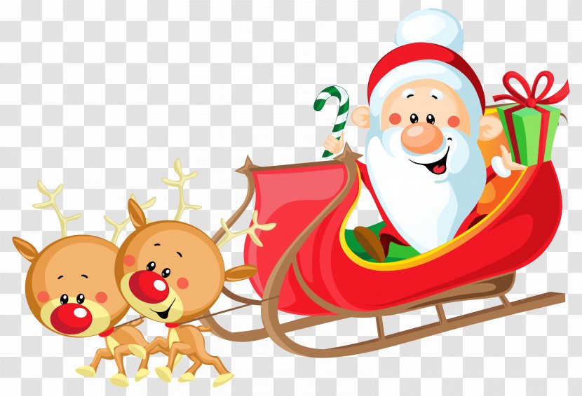 Santa Claus's Reindeer Sled - Clip Art - Cute With Sleigh Transparent PNG