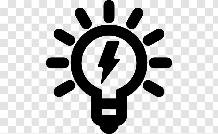 Incandescent Light Bulb Lighting Symbol - Black And White Transparent PNG